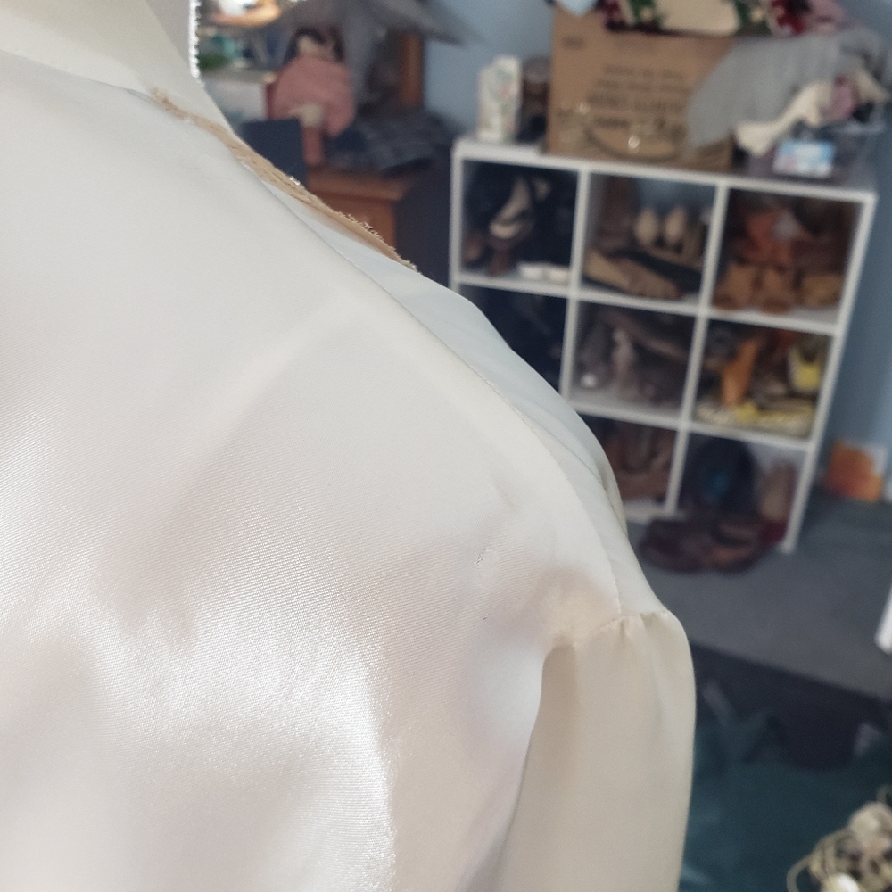Satin White 2 Piece Peignoir Set M/L Robe Gown Lace Bridal Honeymoon Cocquette - Picture 10 of 14